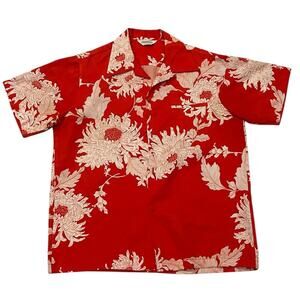 Vintage Hawaii Nei Shirt Mens L Red White Hawaiian Camp Floral Loop Collar